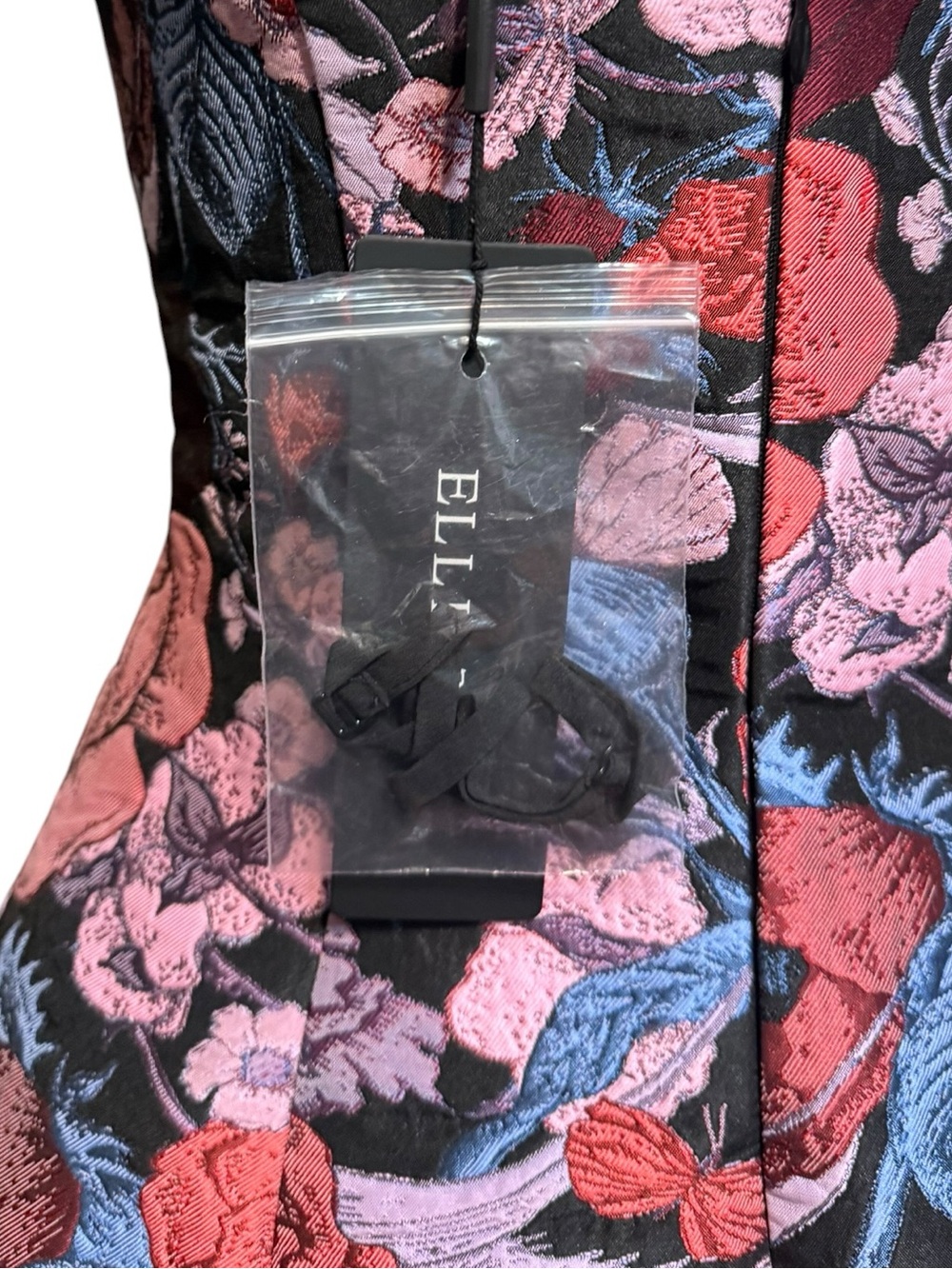 elliatt delphine red & pink tulip floral jacquard sweetheart mini dress small - Picture 5 of 6